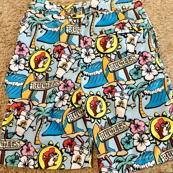 Buc-ee's Beaver Swim Trunks Shorts Multicolor Youth XS Palm Trees Tropical - Picture 4 of 5
